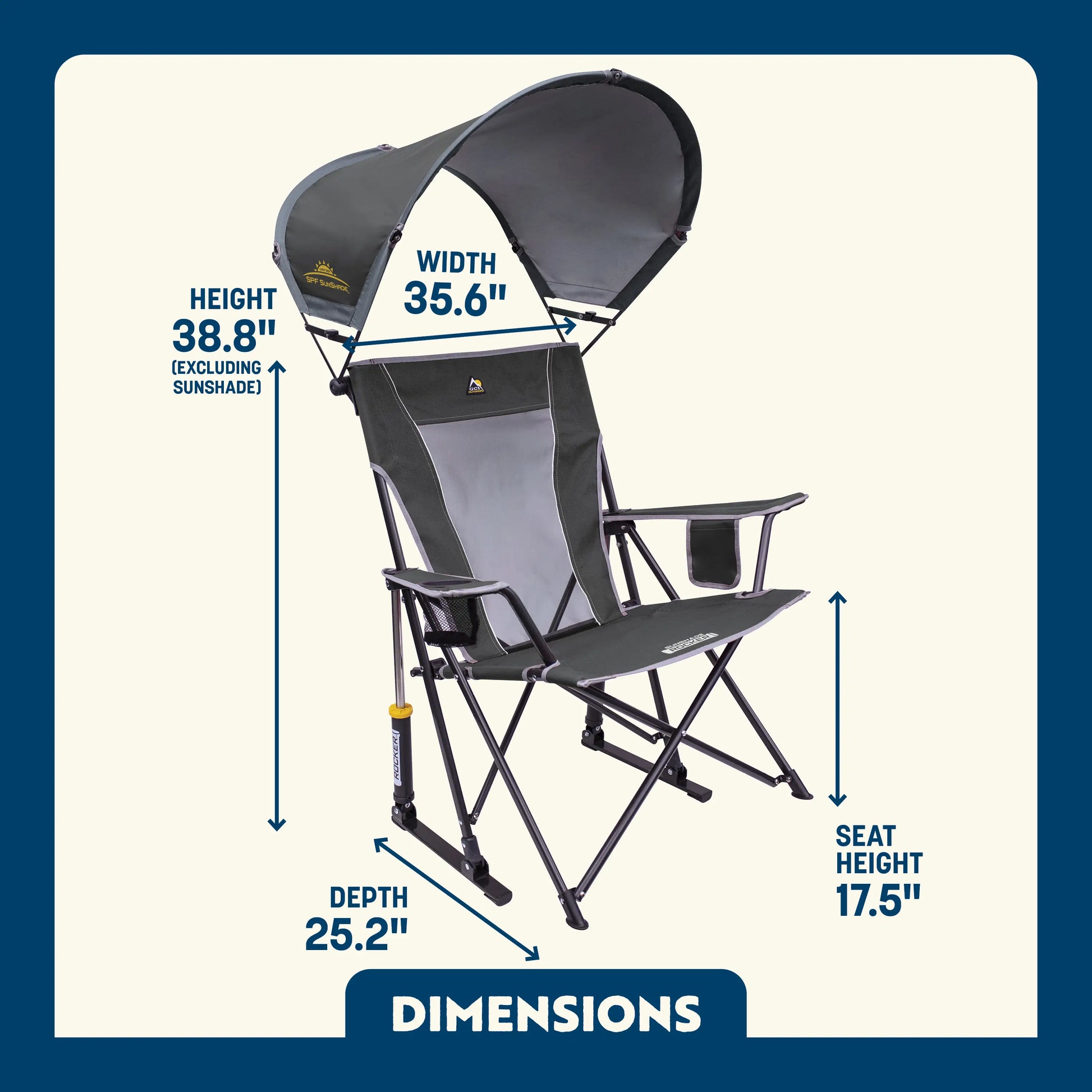 Heavy Duty SunShade Rocker - Choice 550 - SunShade Canopy for Beach & Camping Detail