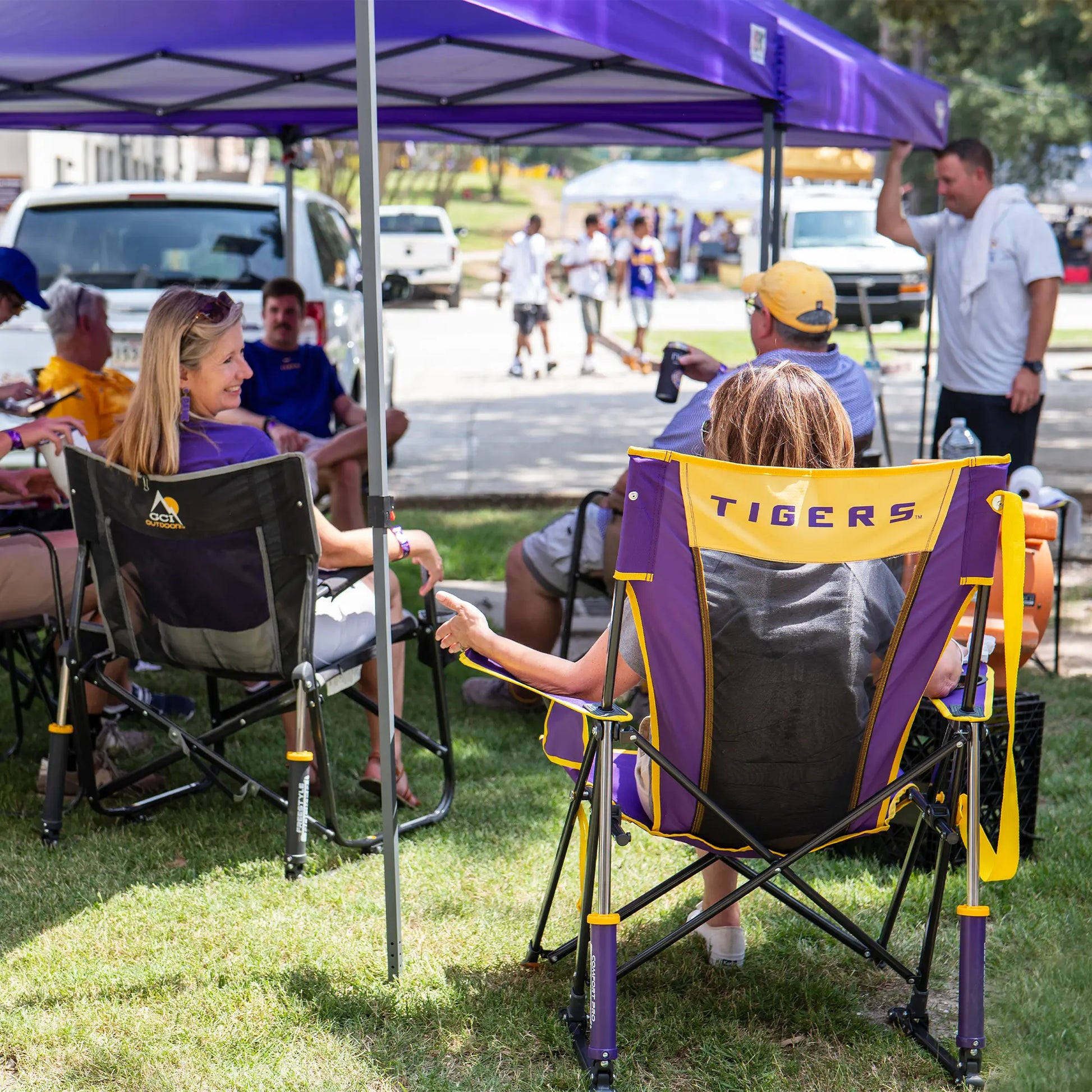 Bleacher-Friendly College Comfort Pro Rocker - LSU Tigers - Choice 880 - Lightweight Folding Bleacher Chair with Cushioning Detail