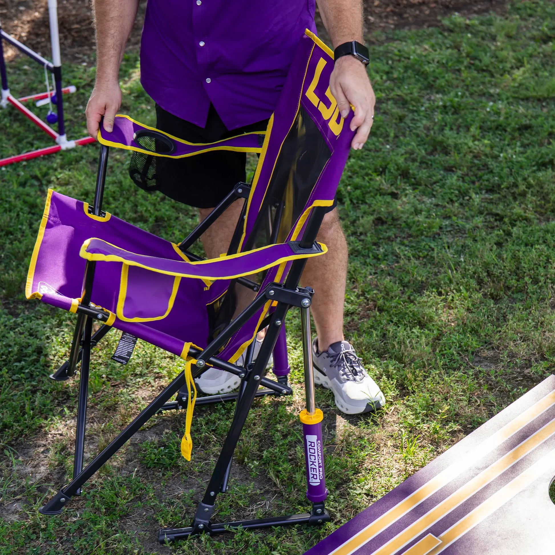 Bleacher-Friendly College Comfort Pro Rocker - LSU Tigers - Choice 880 - Lightweight Folding Bleacher Chair with Cushioning Detail