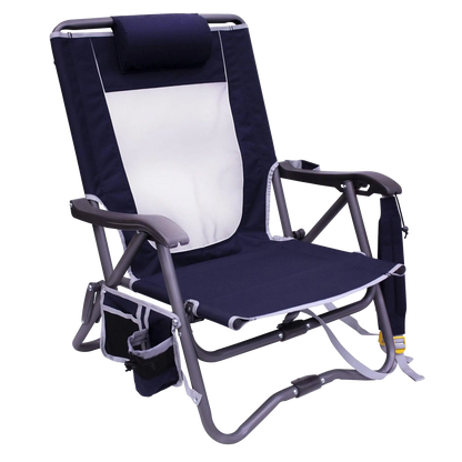 Ultra-Compact Bi-Fold Slim Event Chair - Choice 334 - Ultra-Lightweight Telescoping PackSeat Travel Stool - Indigo