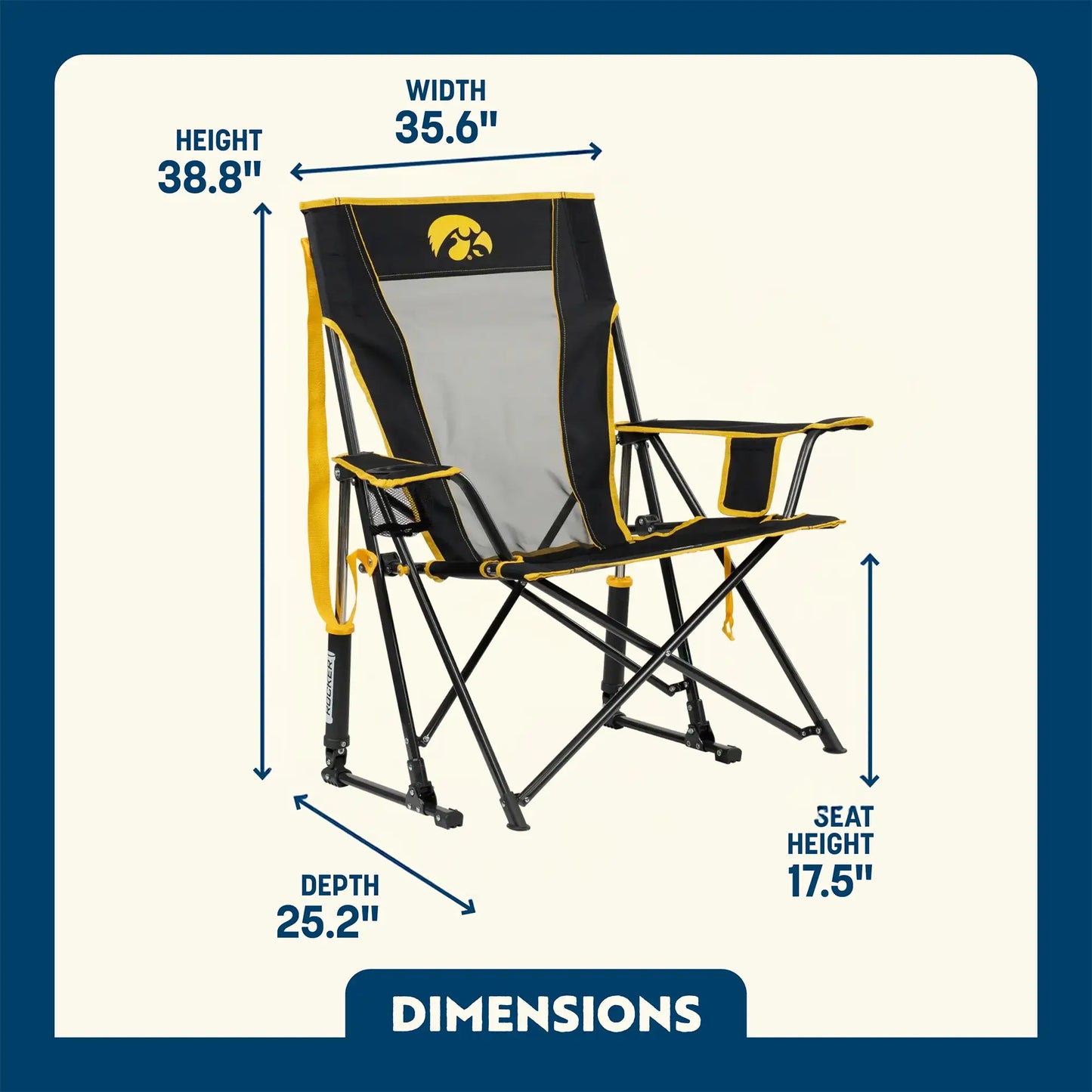 Secure-Hook College Comfort Pro Rocker - Iowa Hawkeyes - Choice 249 - Bleacher-Friendly Stadium Chair with Back Support Detail