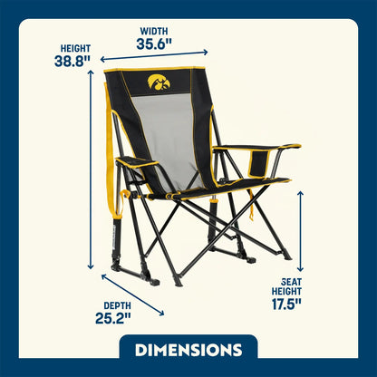 Secure-Hook College Comfort Pro Rocker - Iowa Hawkeyes - Choice 249 - Bleacher-Friendly Stadium Chair with Back Support Detail