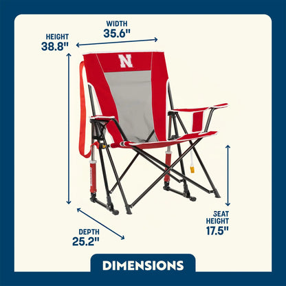 Ultra-Lightweight College Comfort Pro Rocker - Nebraska Cornhuskers - Choice 161 - Grandstand Cushion Seat with Secure Under-Bench Hooks Detail