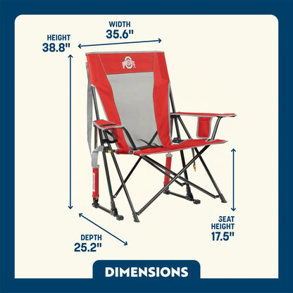 Ergonomic Back-Support College Comfort Pro Rocker - Ohio State Buckeyes - Choice 676 - Grandstand Cushion Seat with Secure Under-Bench Hooks Detail