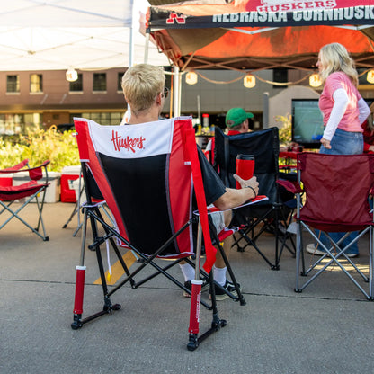 Ultra-Lightweight College Comfort Pro Rocker - Nebraska Cornhuskers - Choice 161 - Grandstand Cushion Seat with Secure Under-Bench Hooks Detail