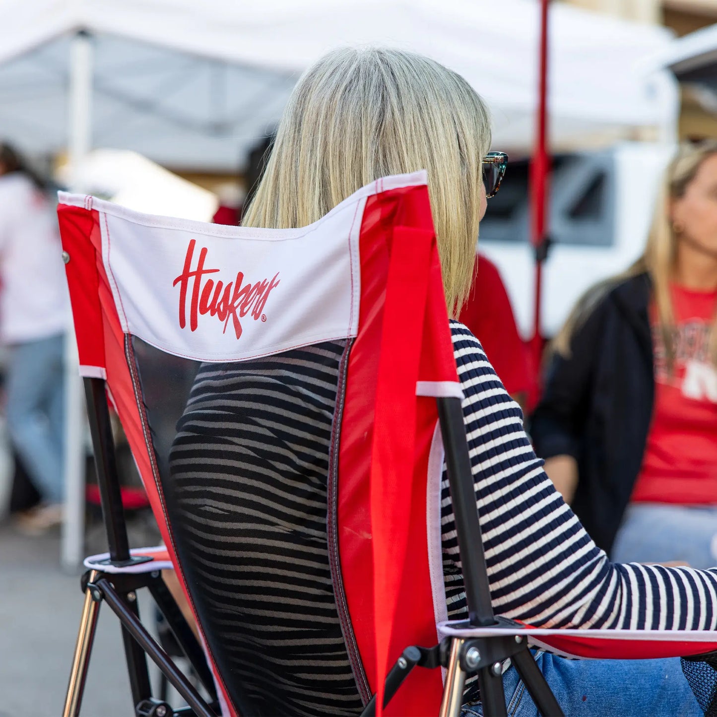Ultra-Lightweight College Comfort Pro Rocker - Nebraska Cornhuskers - Choice 161 - Grandstand Cushion Seat with Secure Under-Bench Hooks Detail