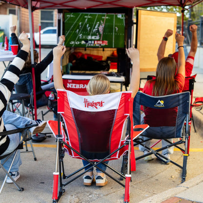 Ultra-Lightweight College Comfort Pro Rocker - Nebraska Cornhuskers - Choice 161 - Grandstand Cushion Seat with Secure Under-Bench Hooks Detail
