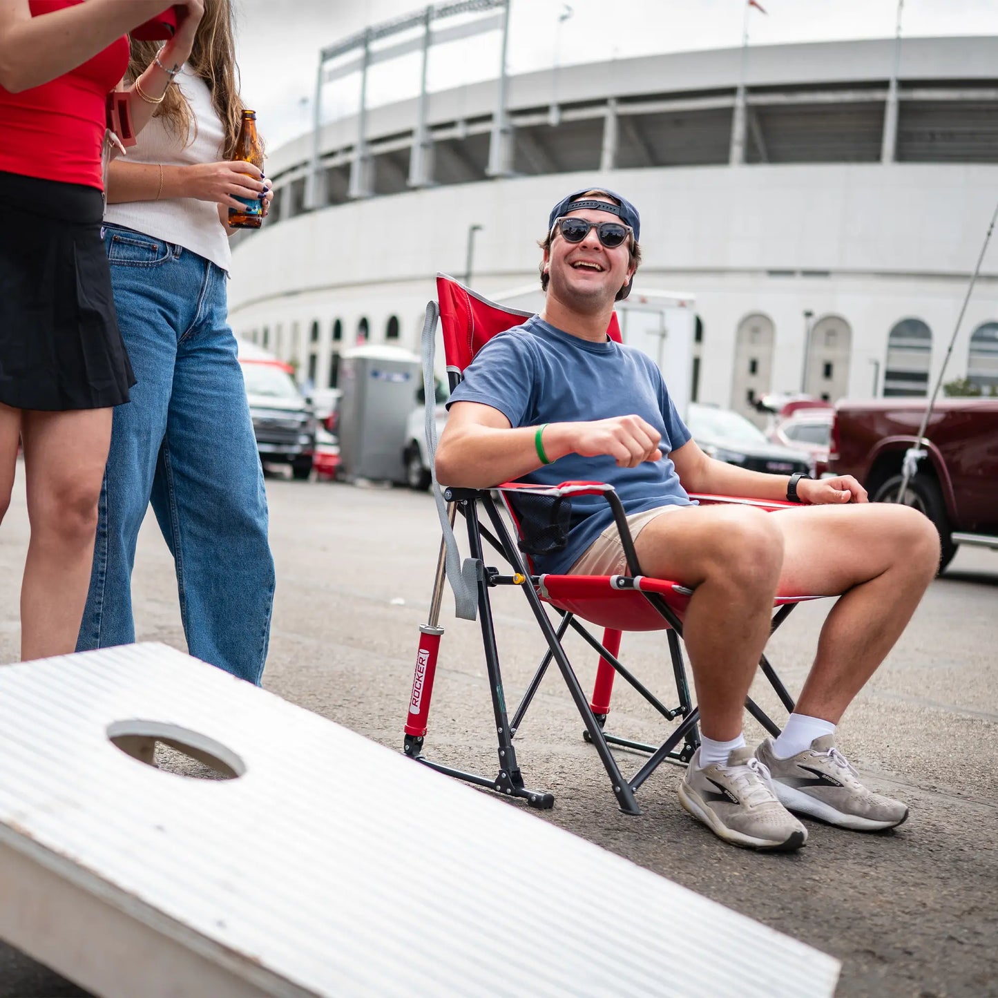 Ergonomic Back-Support College Comfort Pro Rocker - Ohio State Buckeyes - Choice 676 - Grandstand Cushion Seat with Secure Under-Bench Hooks Detail