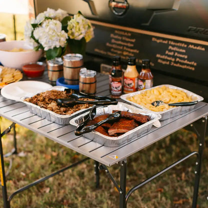 Stainless Steel BBQ Slim-Fold Table - Choice 196 - Heavy-Duty Stainless Steel Camp Cooking Gear Detail