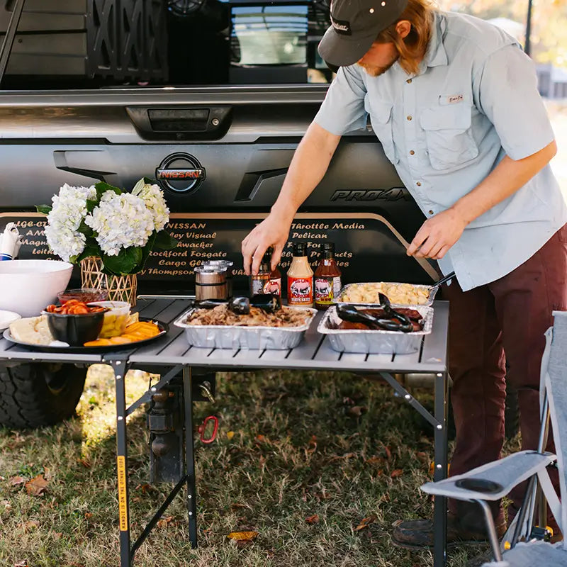 Stainless Steel BBQ Slim-Fold Table - Choice 196 - Heavy-Duty Stainless Steel Camp Cooking Gear Detail