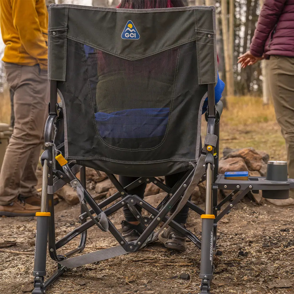 Smooth Motion Stowaway Rocker with Side Table - Choice 253 - Patented Spring-Action Rocking Chair for Camping Detail
