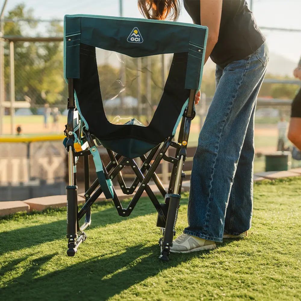 Smooth Motion Stowaway Rocker with Side Table - Choice 253 - Patented Spring-Action Rocking Chair for Camping Detail