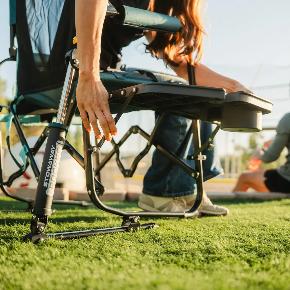 Smooth Motion Stowaway Rocker with Side Table - Choice 253 - Patented Spring-Action Rocking Chair for Camping Detail