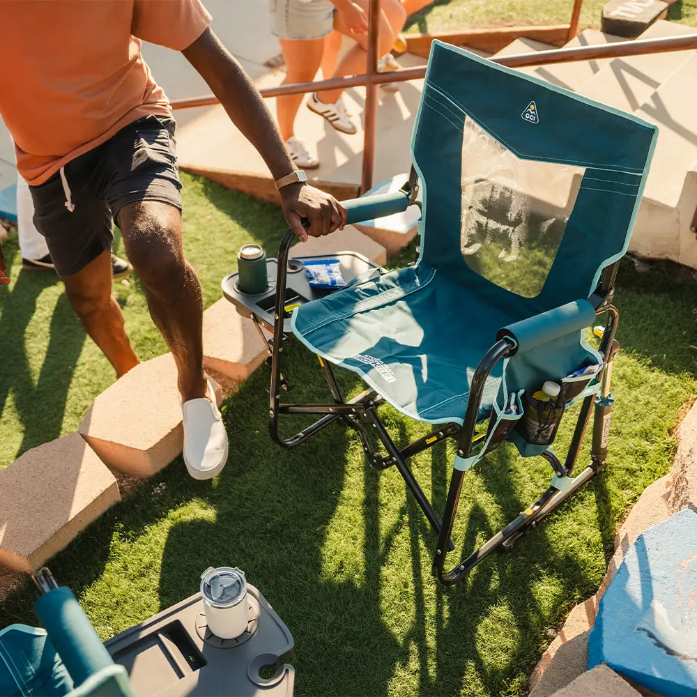 Smooth Motion Stowaway Rocker with Side Table - Choice 253 - Patented Spring-Action Rocking Chair for Camping Detail