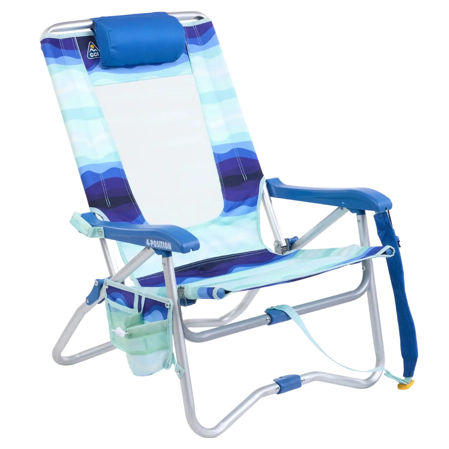 Space-Saving Pico Bi-Fold Beach Chair - Choice 601 - Pico Compact Folding Camp Chair with Carry Bag - Wave