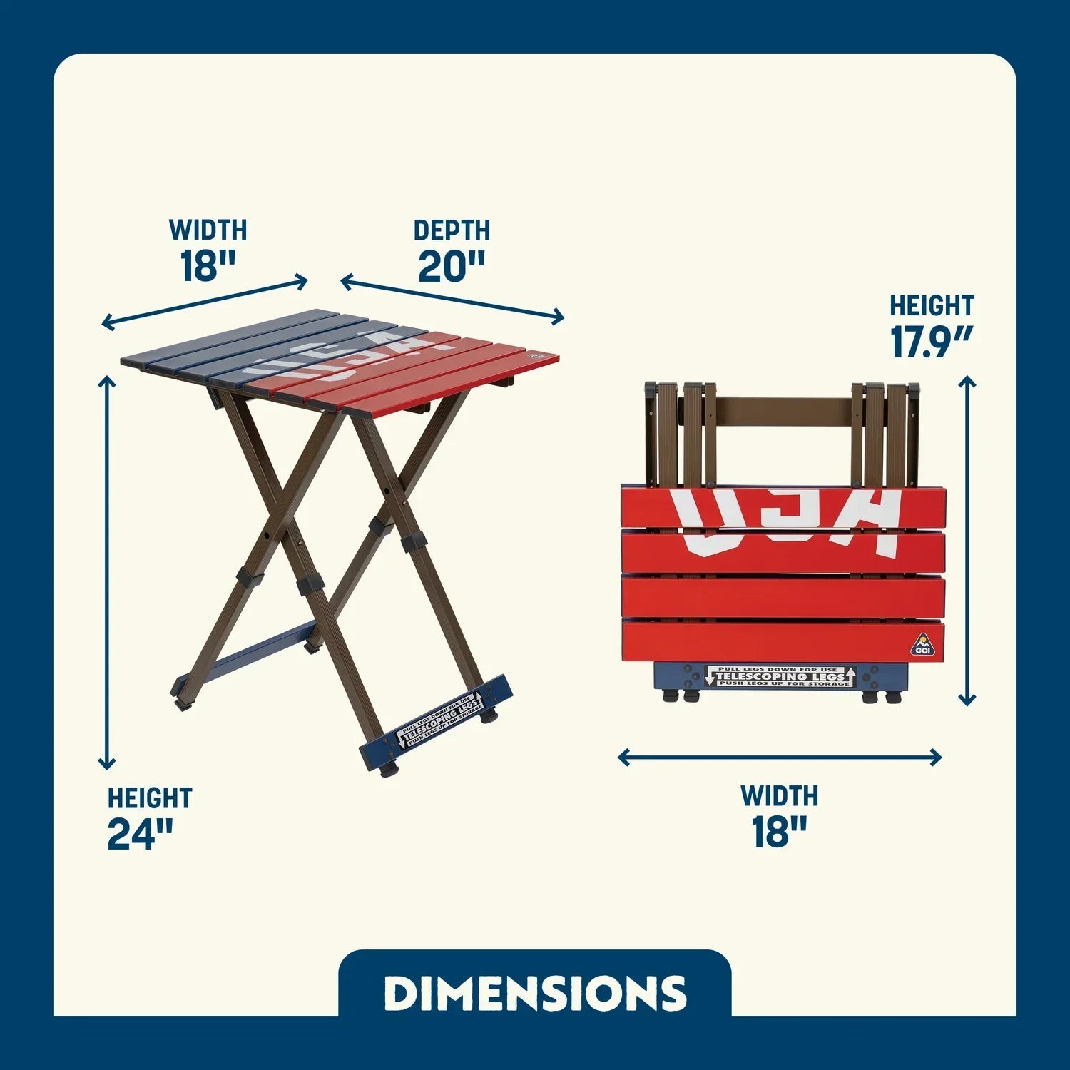Heat-Resistant Tool Compact Camp Table 20 - USA Anniversary Deluxe - Choice 757 - Heavy-Duty Stainless Steel Camp Cooking Gear Detail