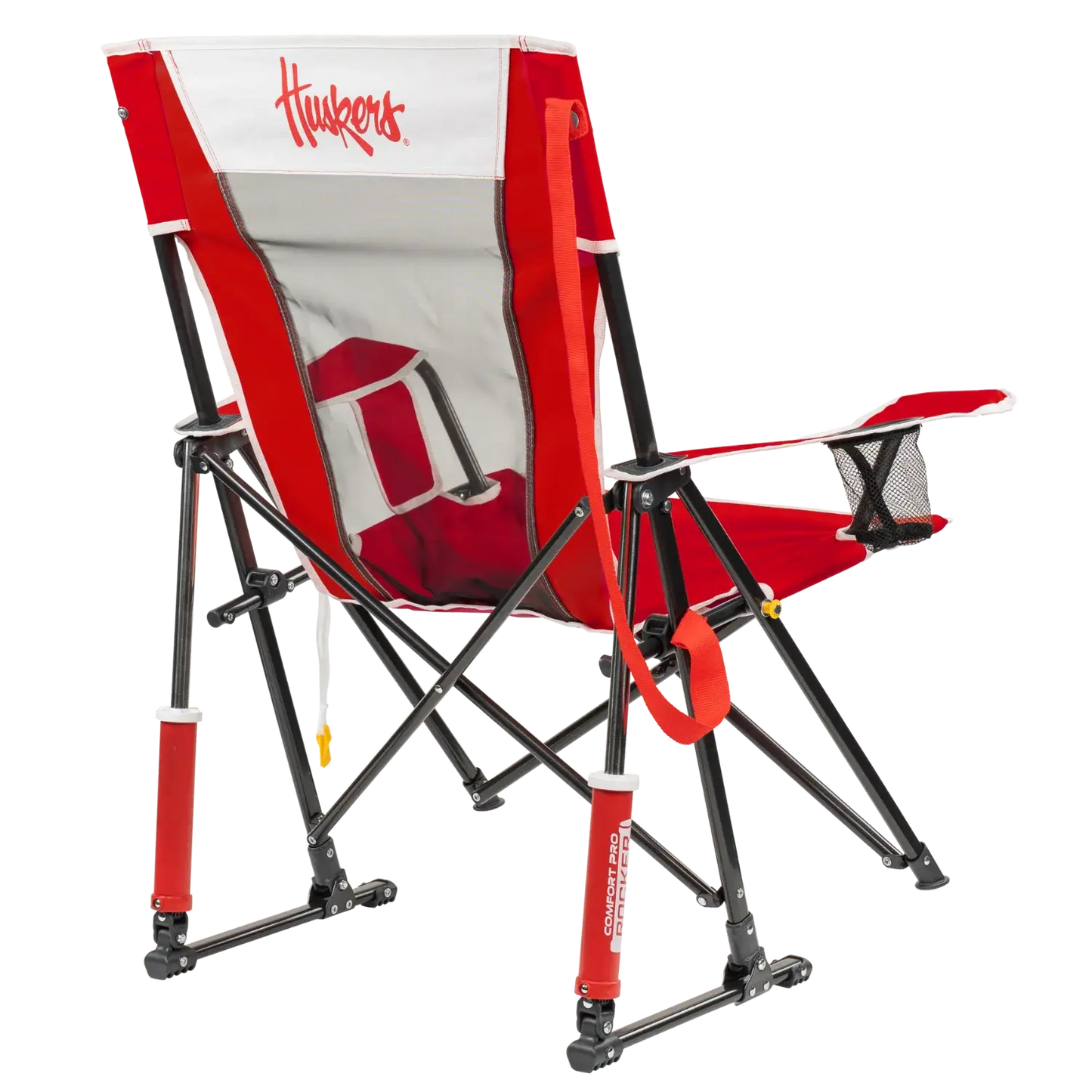 Ultra-Lightweight College Comfort Pro Rocker - Nebraska Cornhuskers - Choice 161 - Grandstand Cushion Seat with Secure Under-Bench Hooks Detail