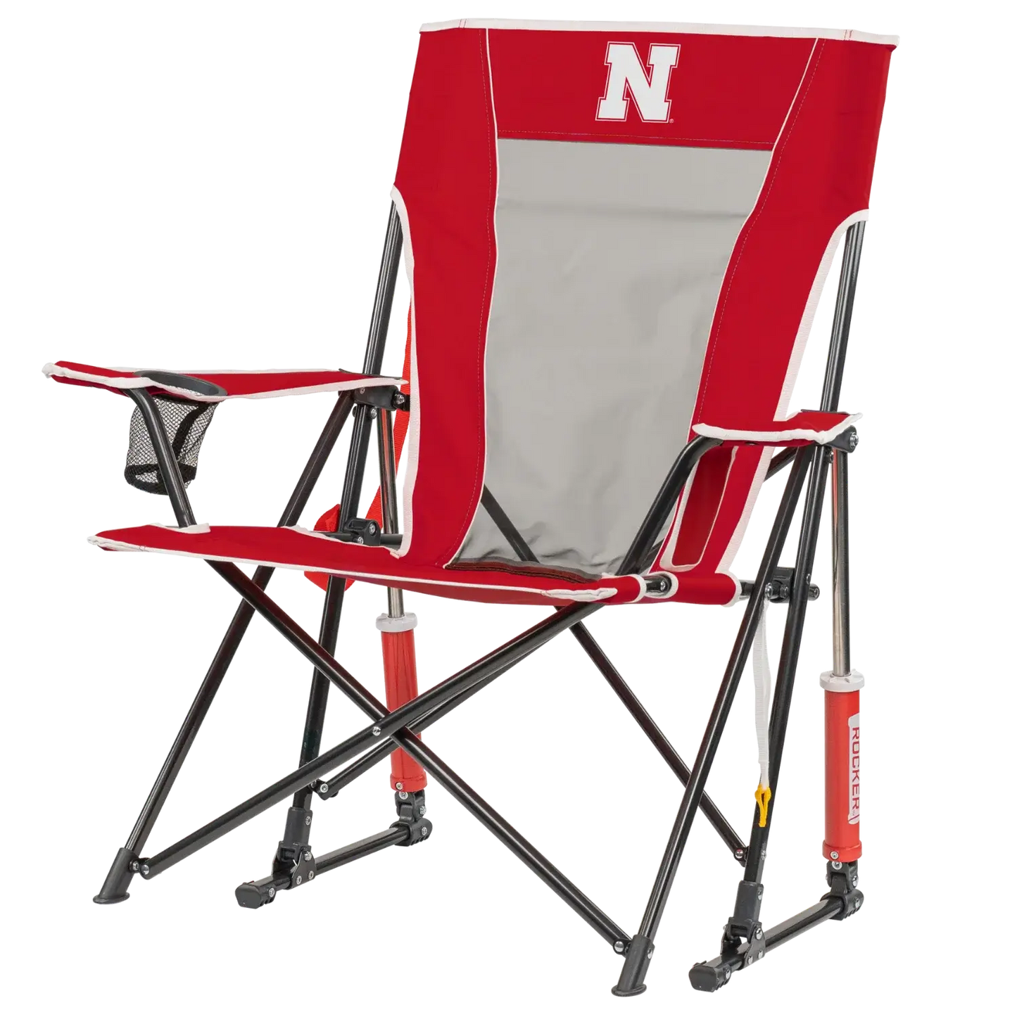 Ultra-Lightweight College Comfort Pro Rocker - Nebraska Cornhuskers - Choice 161 - Grandstand Cushion Seat with Secure Under-Bench Hooks Detail