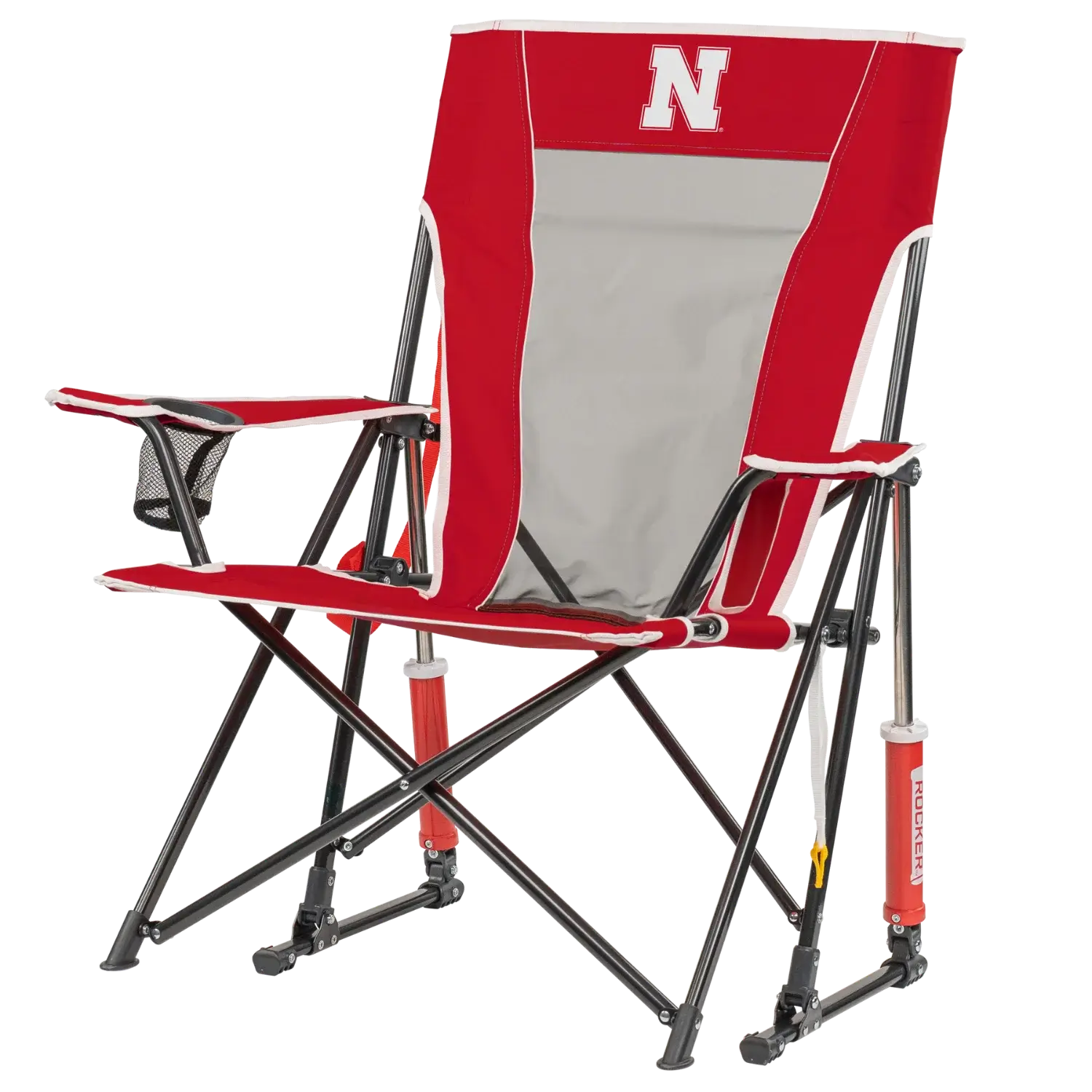 Ultra-Lightweight College Comfort Pro Rocker - Nebraska Cornhuskers - Choice 161 - Grandstand Cushion Seat with Secure Under-Bench Hooks Detail