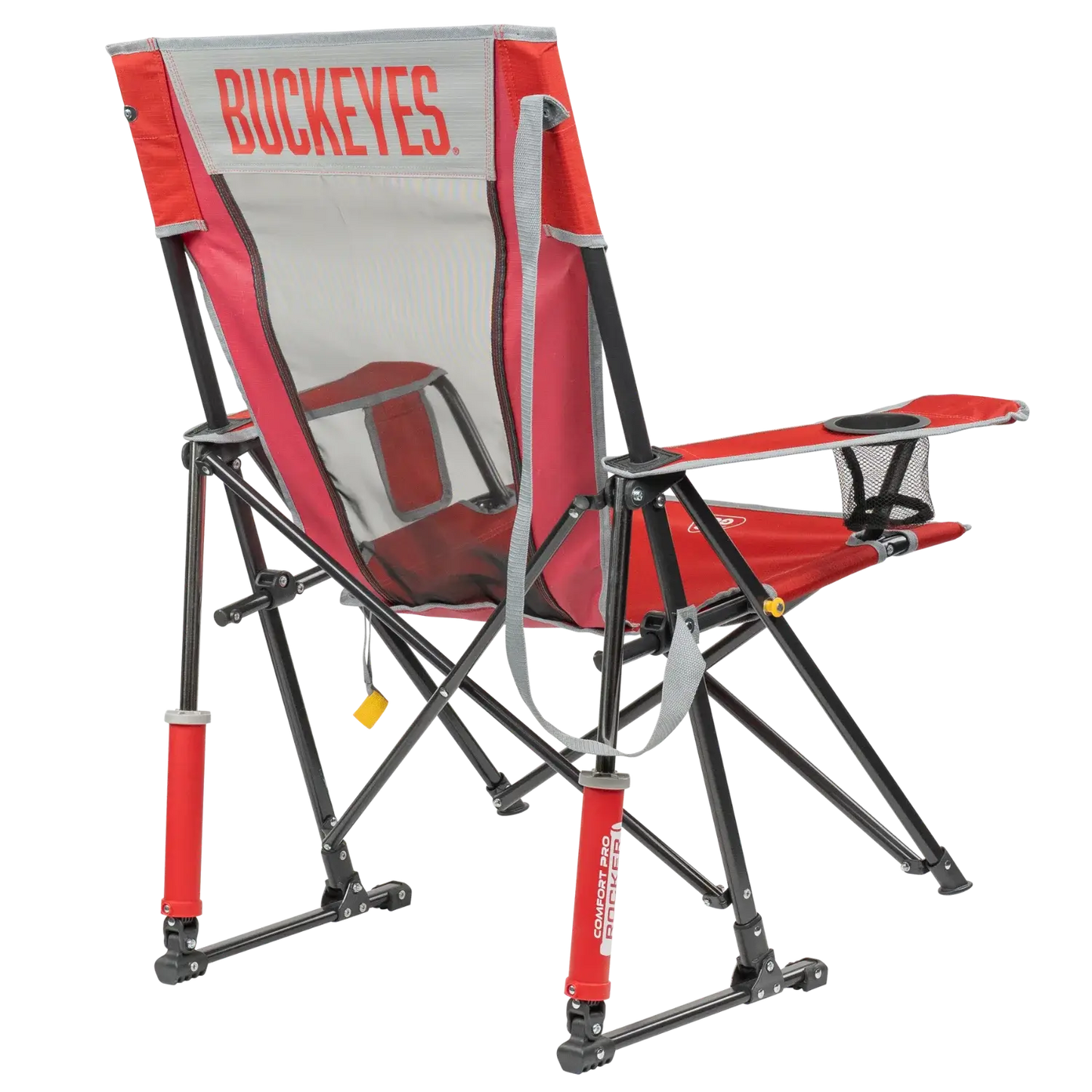 Ergonomic Back-Support College Comfort Pro Rocker - Ohio State Buckeyes - Choice 676 - Grandstand Cushion Seat with Secure Under-Bench Hooks Detail