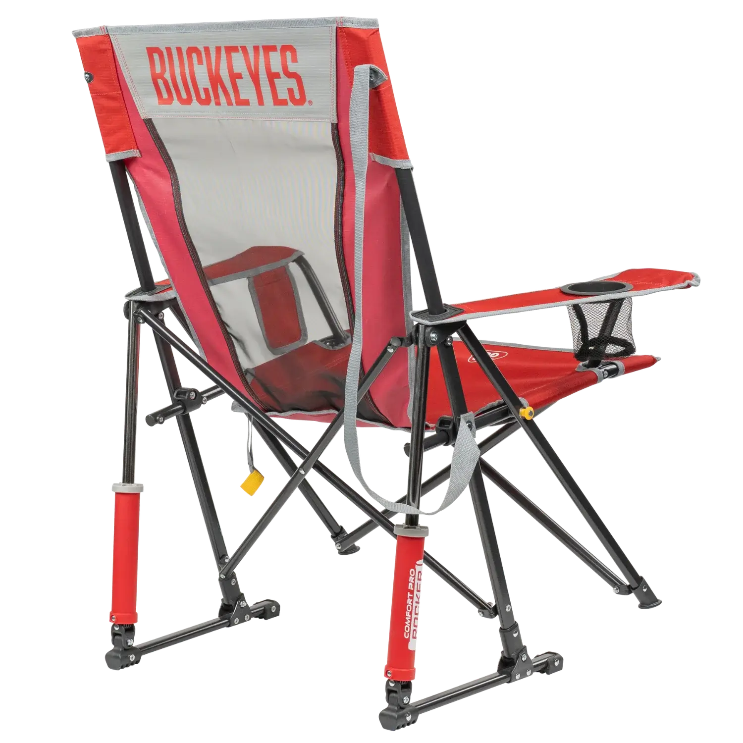 Ergonomic Back-Support College Comfort Pro Rocker - Ohio State Buckeyes - Choice 676 - Grandstand Cushion Seat with Secure Under-Bench Hooks Detail