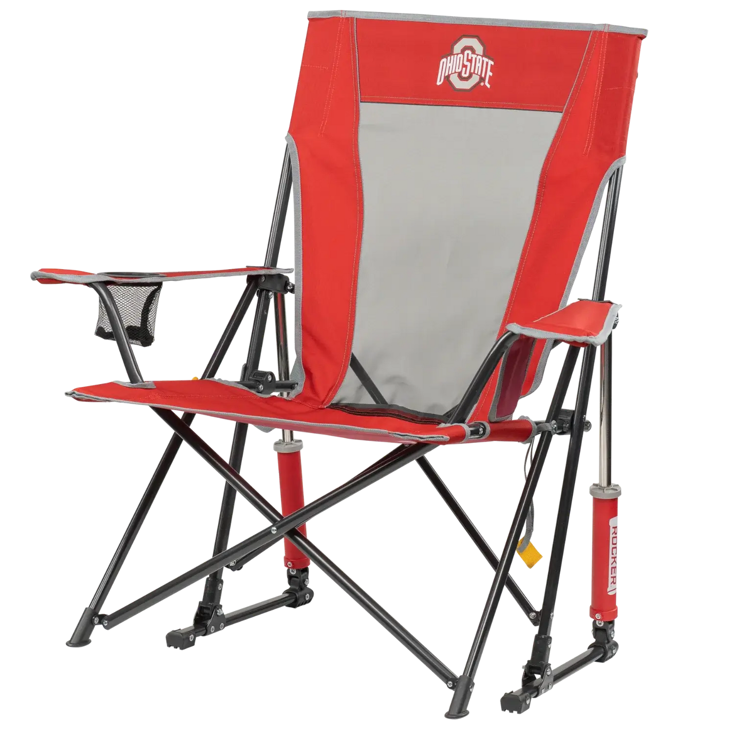 Ergonomic Back-Support College Comfort Pro Rocker - Ohio State Buckeyes - Choice 676 - Grandstand Cushion Seat with Secure Under-Bench Hooks Detail