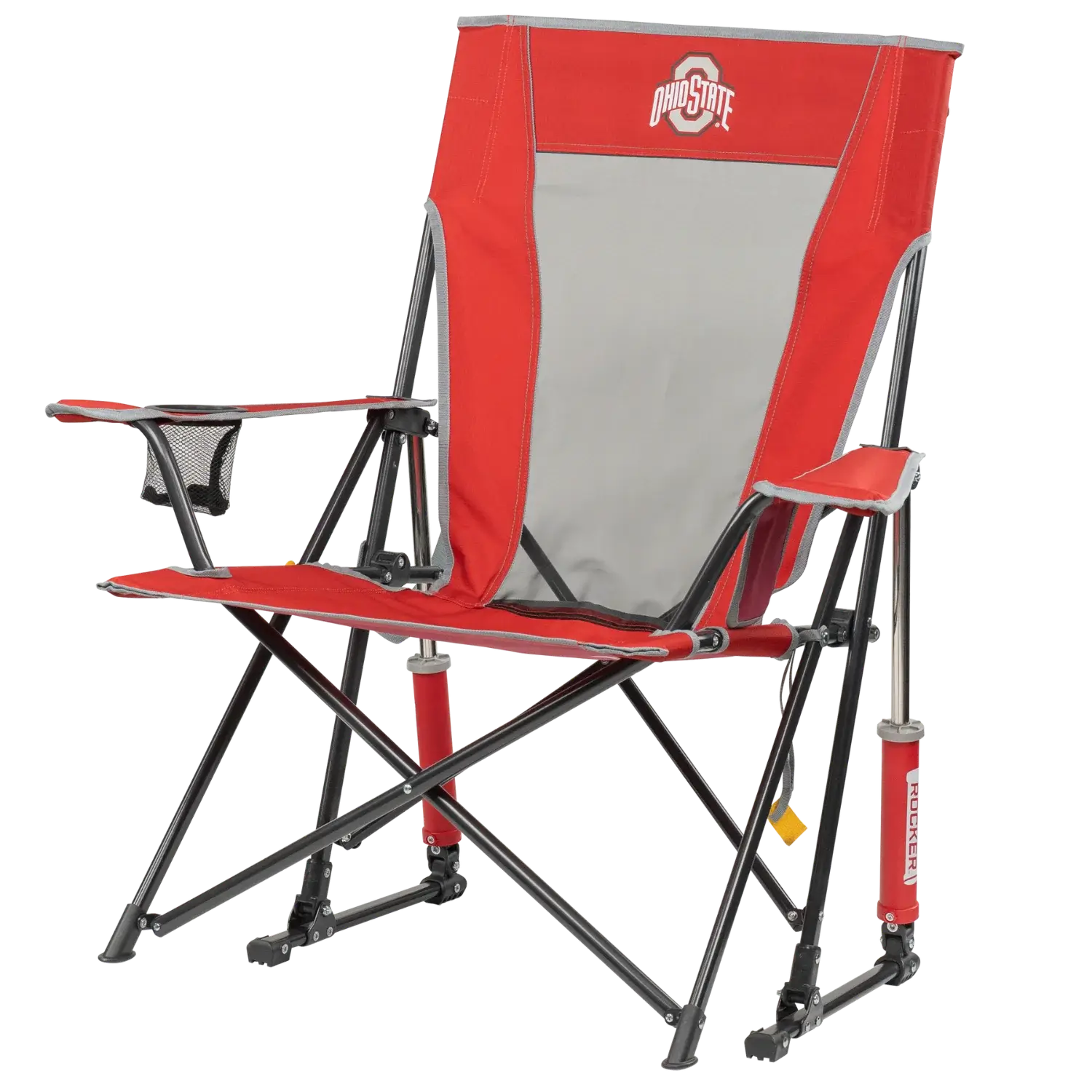 Ergonomic Back-Support College Comfort Pro Rocker - Ohio State Buckeyes - Choice 676 - Grandstand Cushion Seat with Secure Under-Bench Hooks Detail