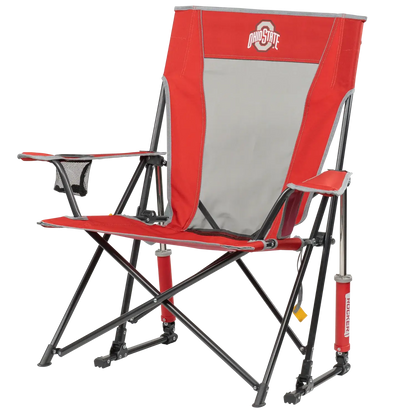 Ergonomic Back-Support College Comfort Pro Rocker - Ohio State Buckeyes - Choice 676 - Grandstand Cushion Seat with Secure Under-Bench Hooks Detail