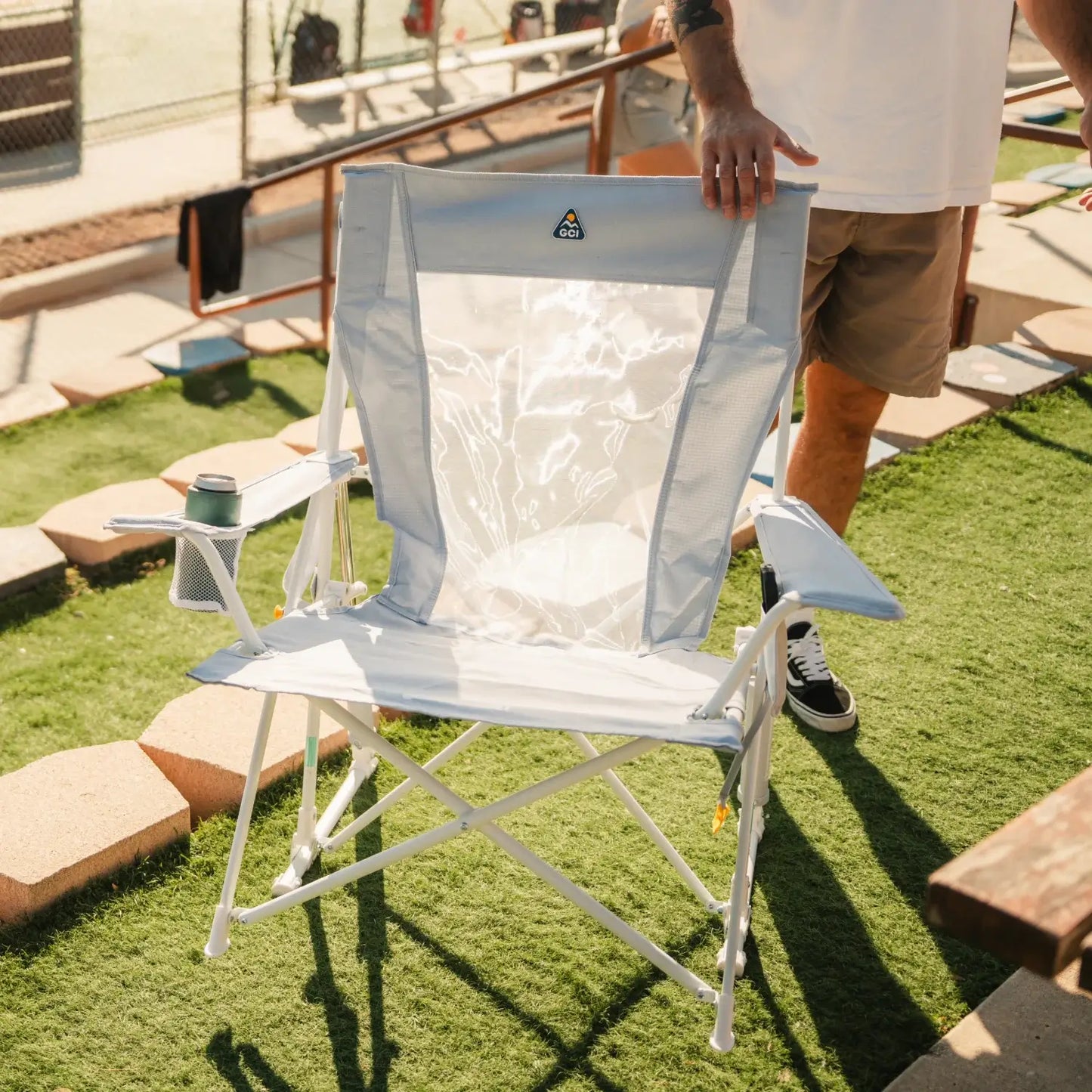 Patented Spring-Action Comfort Pro Rocker XL - Choice 107 - Heavy-Duty Kickback Rocker with Beverage Holder Detail
