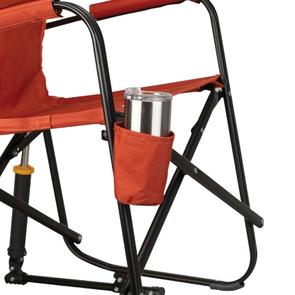Luxury Camp Freestyle Rocker - Pumpkin Spice - Choice 373 - Heavy-Duty Kickback Rocker with Beverage Holder Detail
