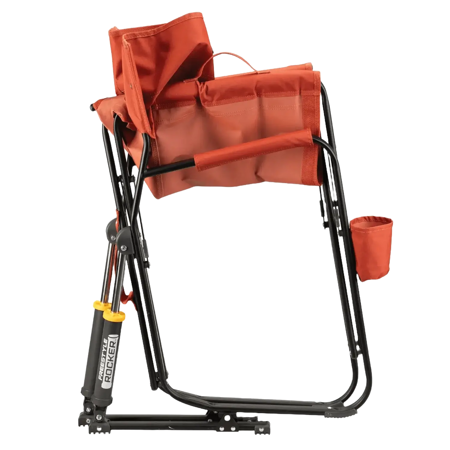 Luxury Camp Freestyle Rocker - Pumpkin Spice - Choice 373 - Heavy-Duty Kickback Rocker with Beverage Holder Detail