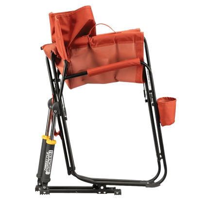 Luxury Camp Freestyle Rocker - Pumpkin Spice - Choice 373 - Heavy-Duty Kickback Rocker with Beverage Holder Detail