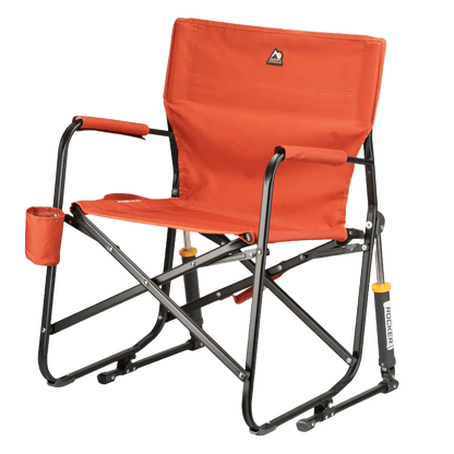 Luxury Camp Freestyle Rocker - Pumpkin Spice - Choice 373 - Heavy-Duty Kickback Rocker with Beverage Holder Detail