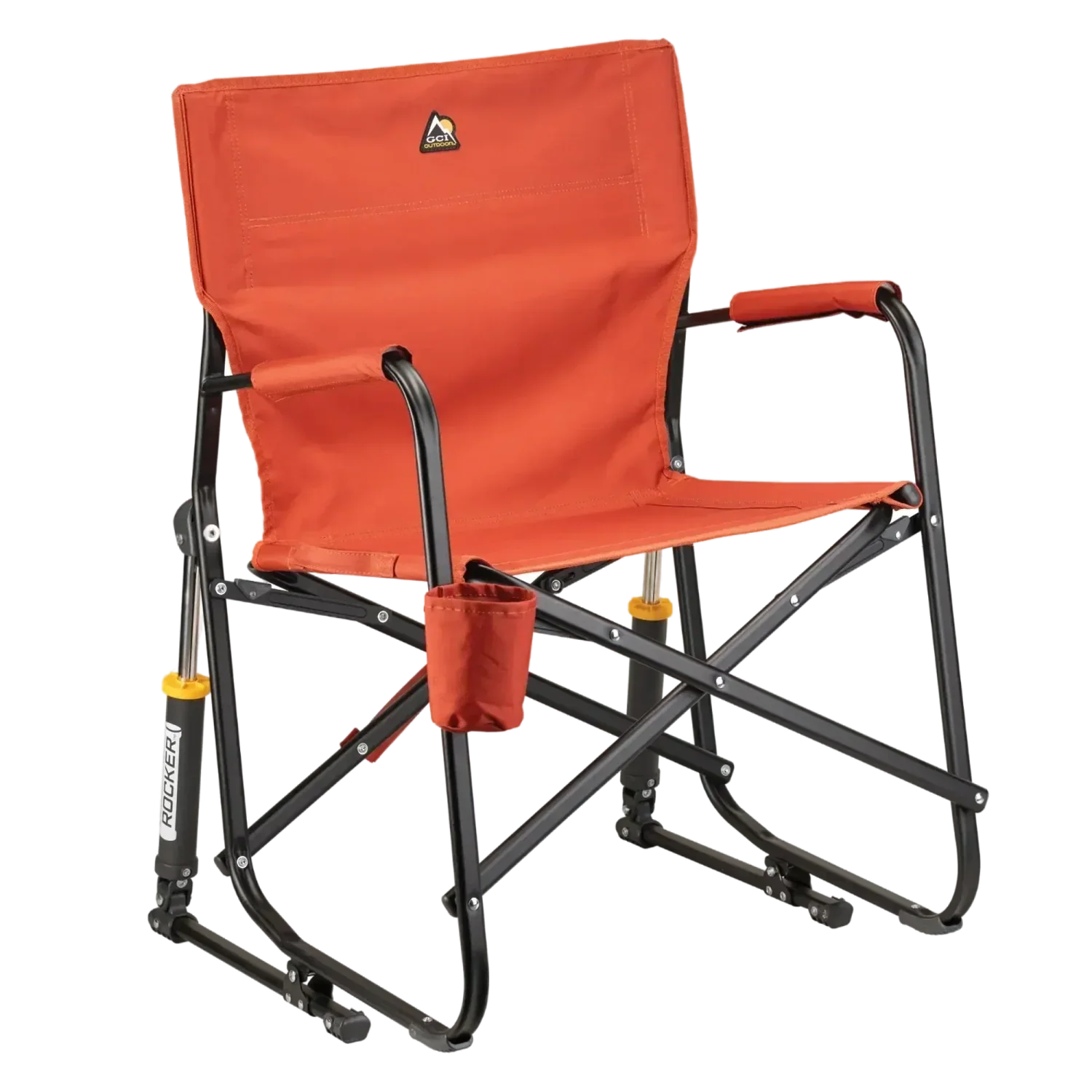 Luxury Camp Freestyle Rocker - Pumpkin Spice - Choice 373 - Heavy-Duty Kickback Rocker with Beverage Holder - Pumpkin Spice