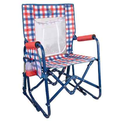 Premium All-Weather Stowaway Rocker with Storage Pouch - Choice 573 - Freestyle Rocker Portable Outdoor Folding Chair - Patriotic Plaid