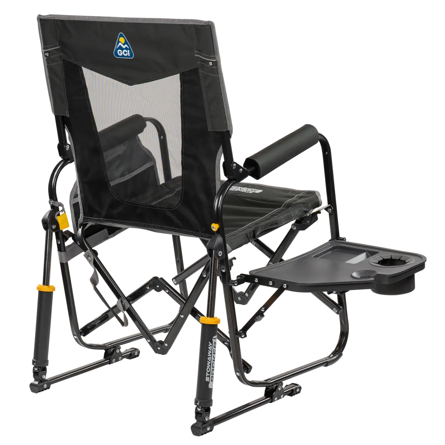 Smooth Motion Stowaway Rocker with Side Table - Choice 253 - Patented Spring-Action Rocking Chair for Camping Detail