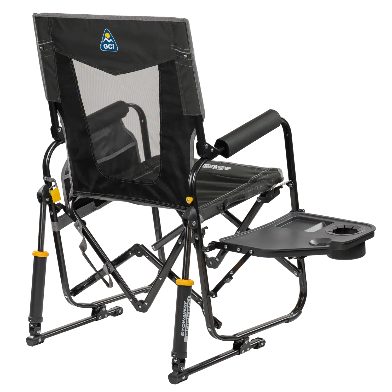 Smooth Motion Stowaway Rocker with Side Table - Choice 253 - Patented Spring-Action Rocking Chair for Camping Detail