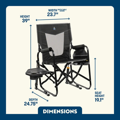 Smooth Motion Stowaway Rocker with Side Table - Choice 253 - Patented Spring-Action Rocking Chair for Camping Detail
