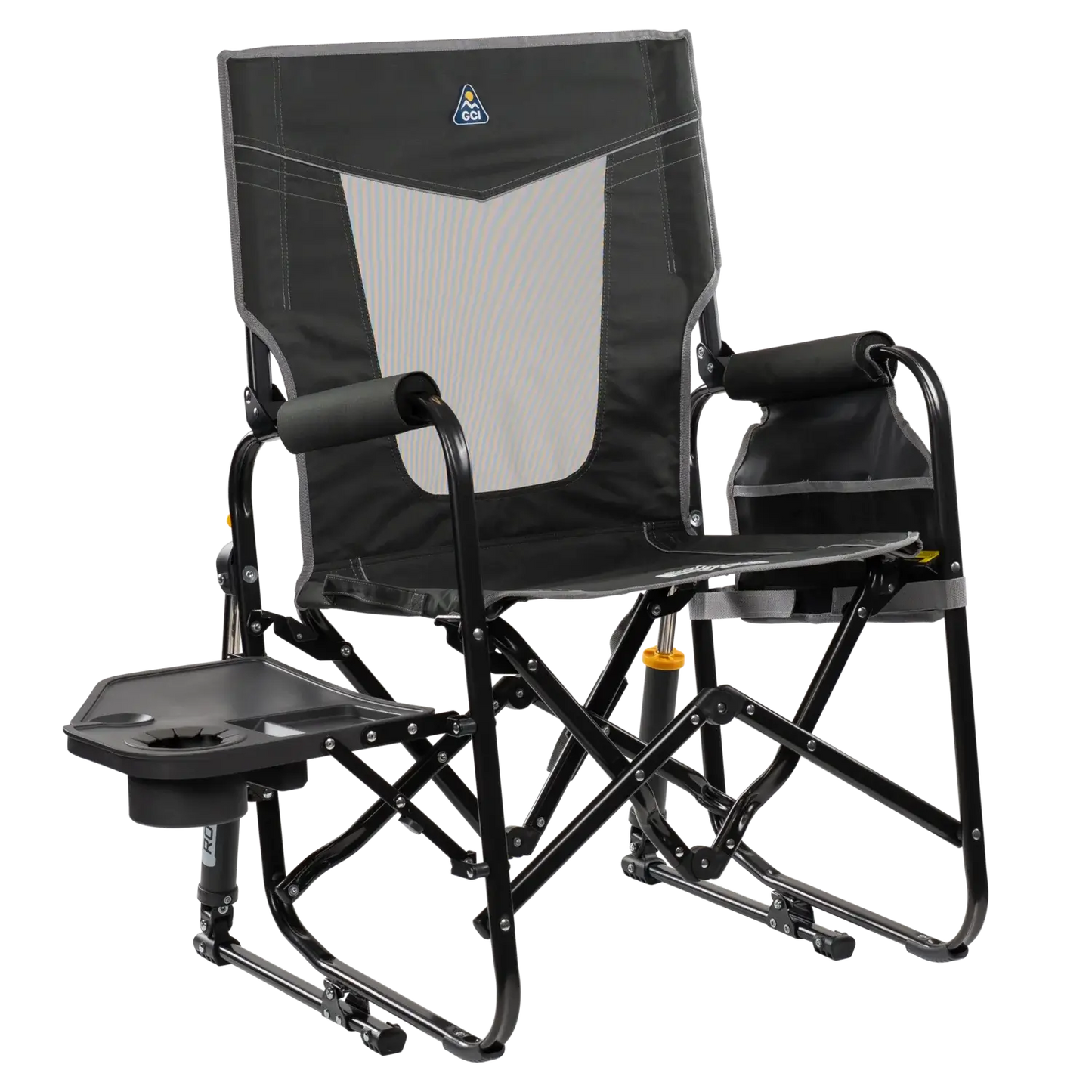 Smooth Motion Stowaway Rocker with Side Table - Choice 253 - Patented Spring-Action Rocking Chair for Camping - Dark Charcoal