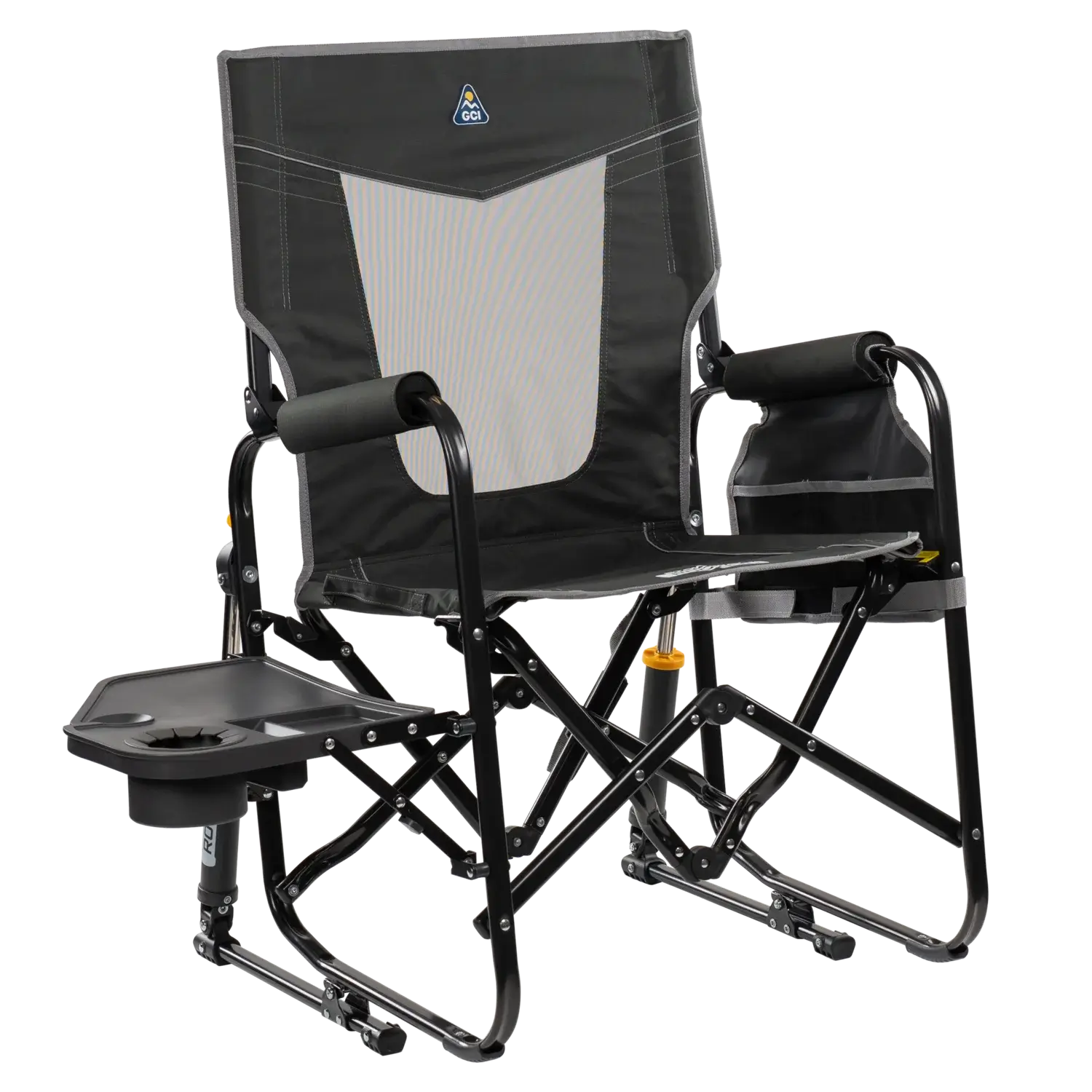 Smooth Motion Stowaway Rocker with Side Table - Choice 253 - Patented Spring-Action Rocking Chair for Camping - Dark Charcoal