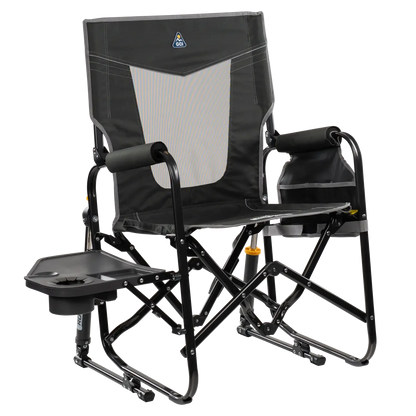 Smooth Motion Stowaway Rocker with Side Table - Choice 253 - Patented Spring-Action Rocking Chair for Camping - Dark Charcoal