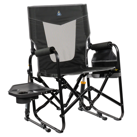 Smooth Motion Stowaway Rocker with Side Table - Choice 253 - Patented Spring-Action Rocking Chair for Camping - Dark Charcoal
