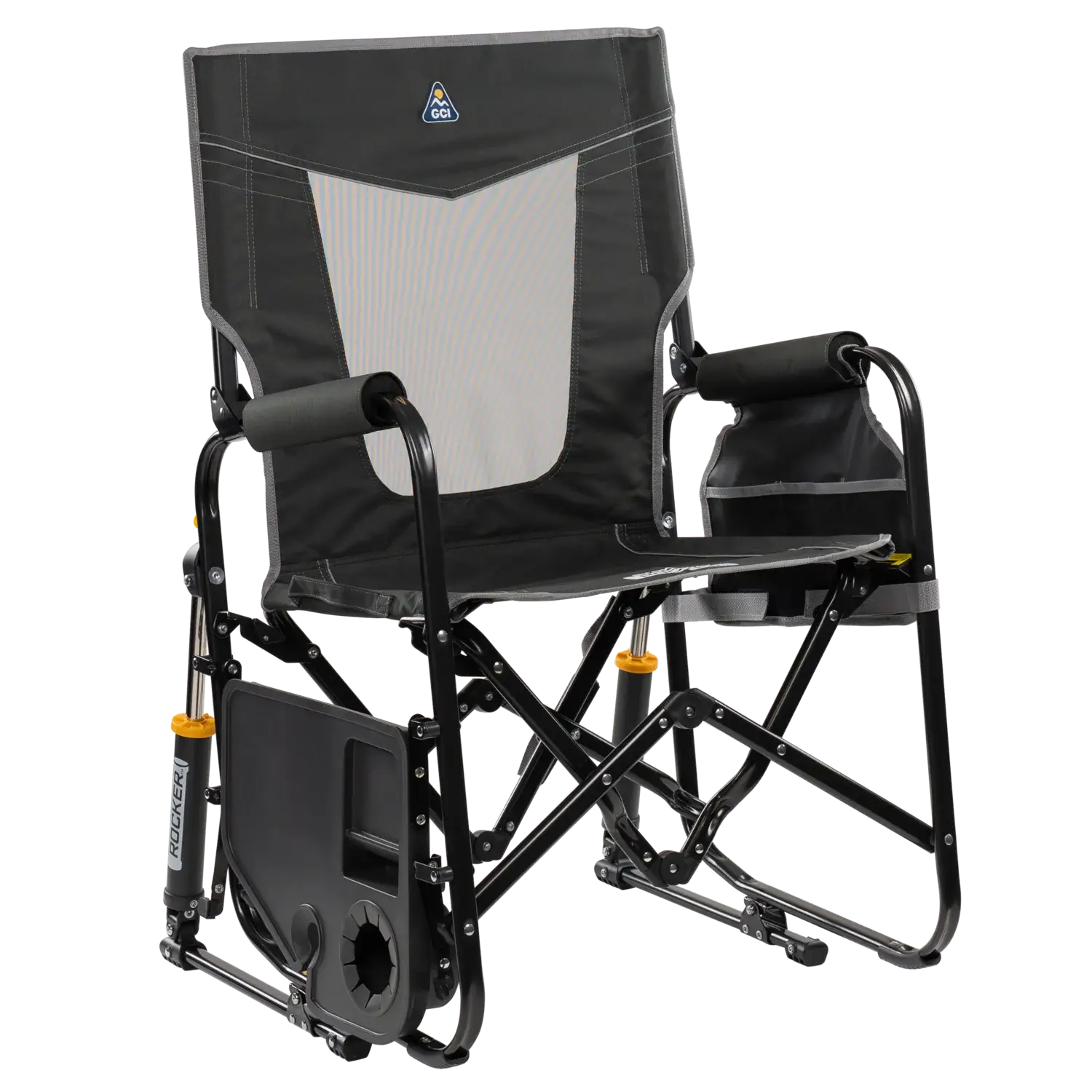Smooth Motion Stowaway Rocker with Side Table - Choice 253 - Patented Spring-Action Rocking Chair for Camping Detail