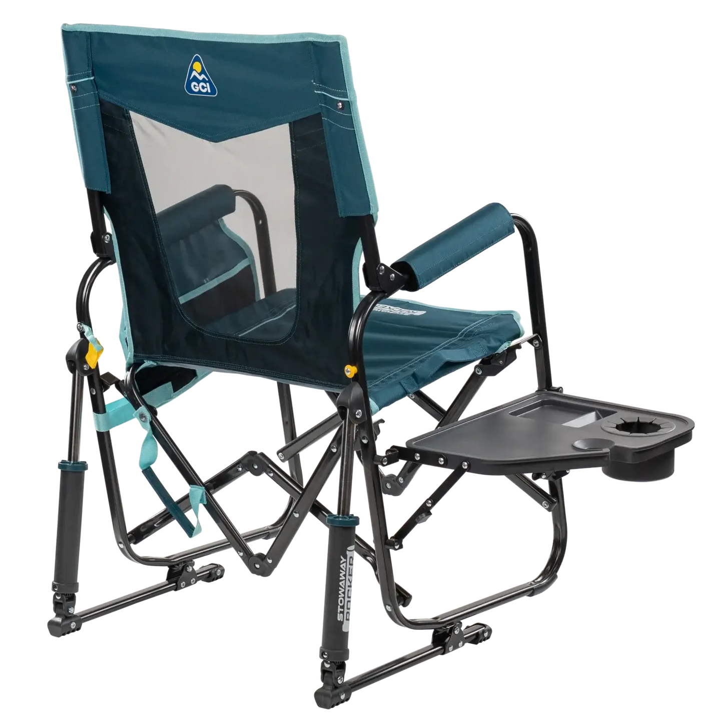 Smooth Motion Stowaway Rocker with Side Table - Choice 253 - Patented Spring-Action Rocking Chair for Camping Detail