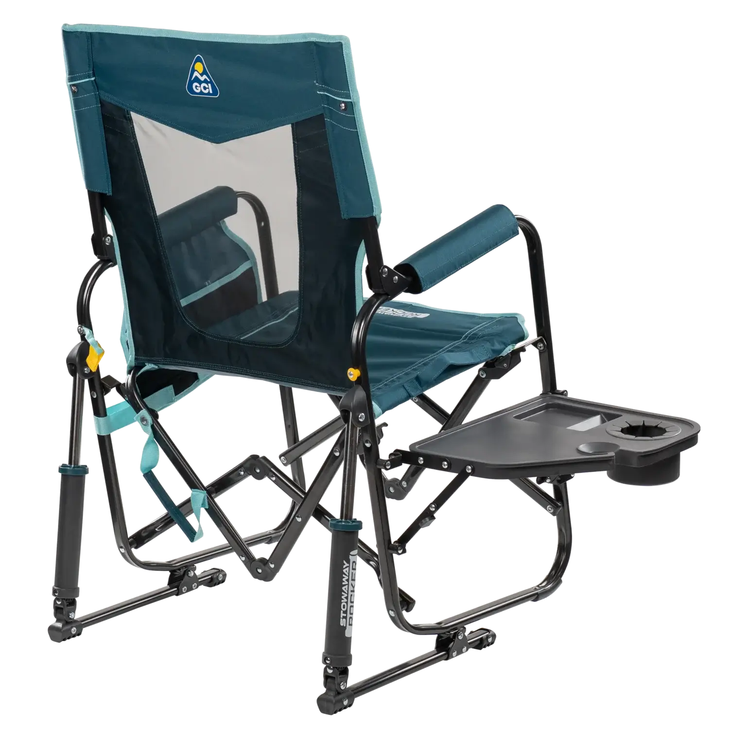 Smooth Motion Stowaway Rocker with Side Table - Choice 253 - Patented Spring-Action Rocking Chair for Camping Detail