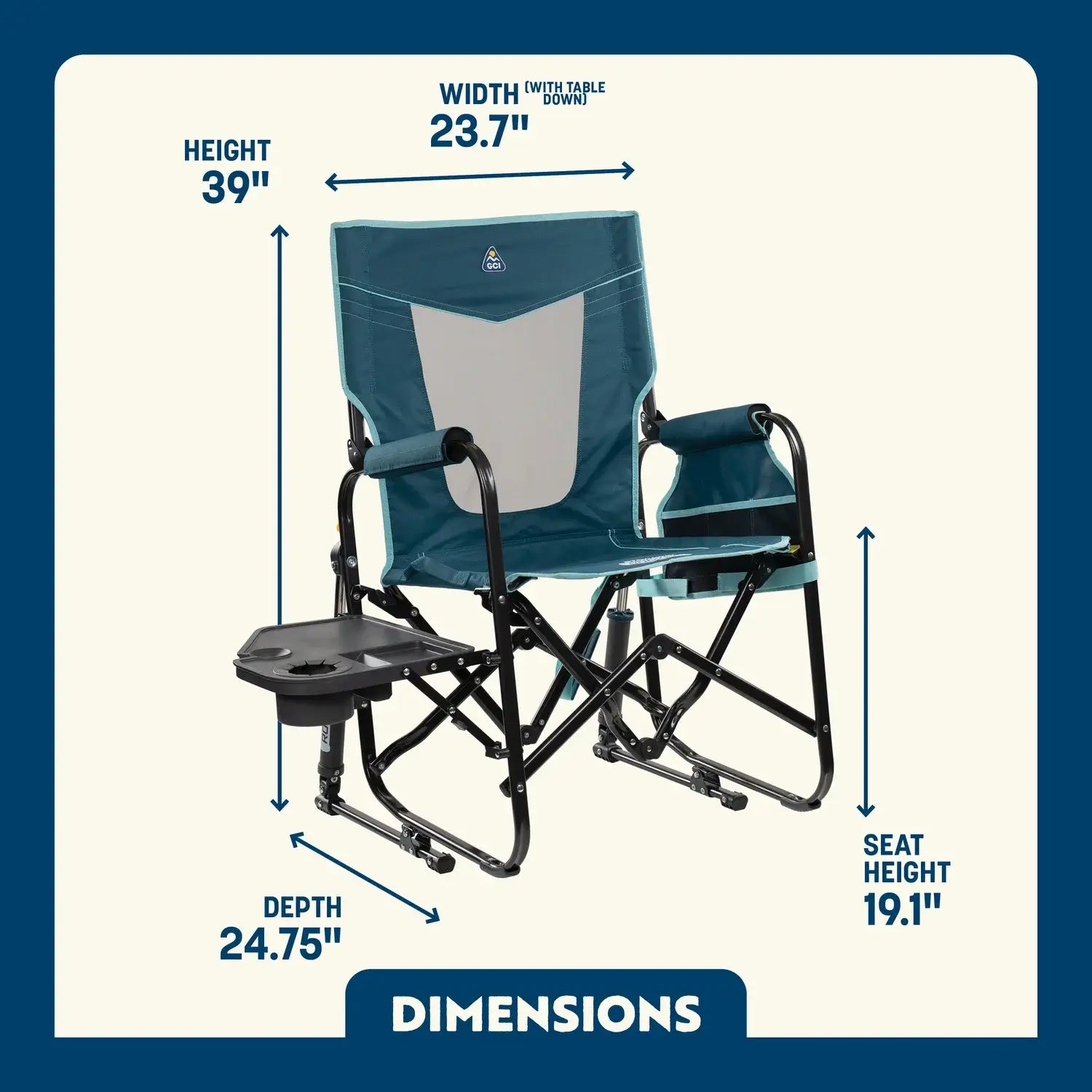Smooth Motion Stowaway Rocker with Side Table - Choice 253 - Patented Spring-Action Rocking Chair for Camping Detail