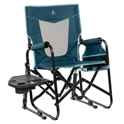 Smooth Motion Stowaway Rocker with Side Table - Choice 253 - Patented Spring-Action Rocking Chair for Camping - Teal