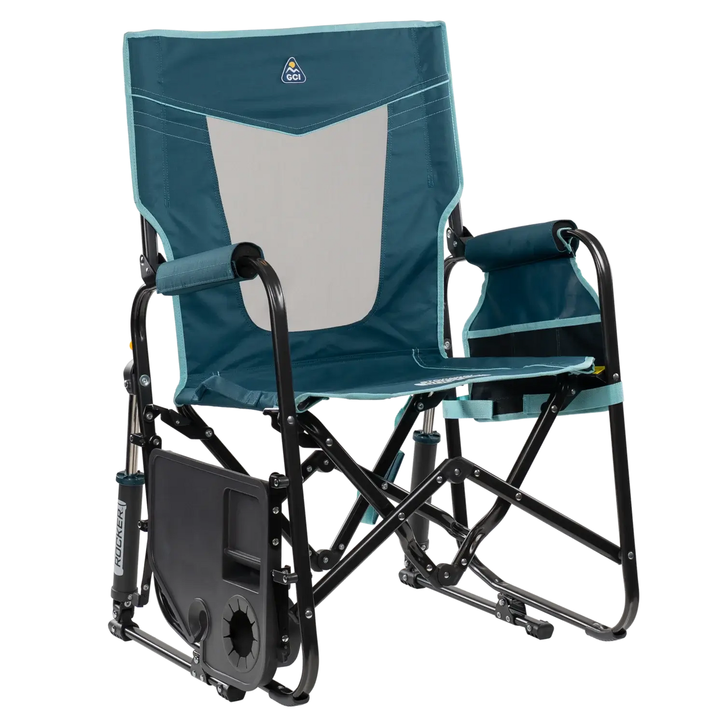 Smooth Motion Stowaway Rocker with Side Table - Choice 253 - Patented Spring-Action Rocking Chair for Camping Detail