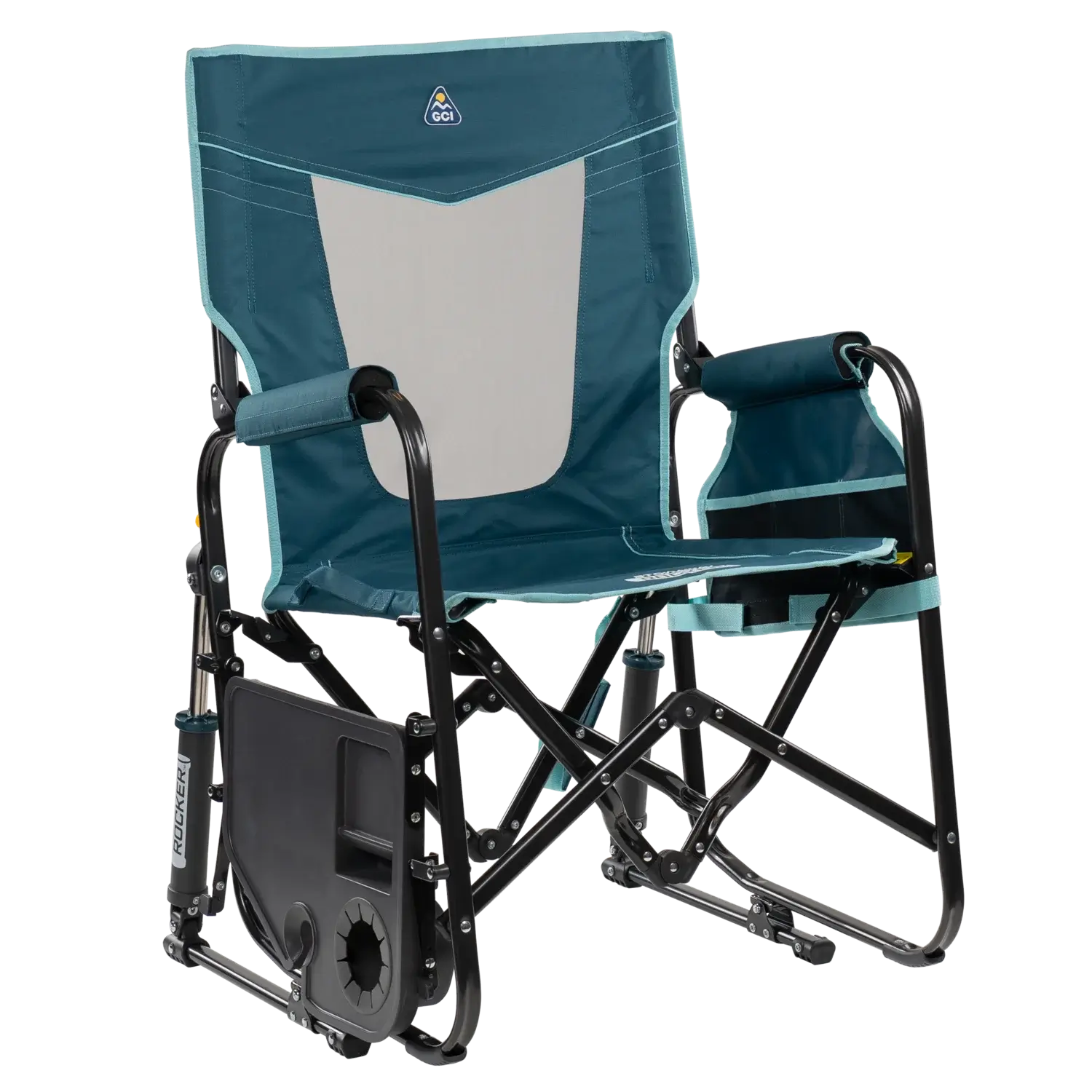 Smooth Motion Stowaway Rocker with Side Table - Choice 253 - Patented Spring-Action Rocking Chair for Camping Detail